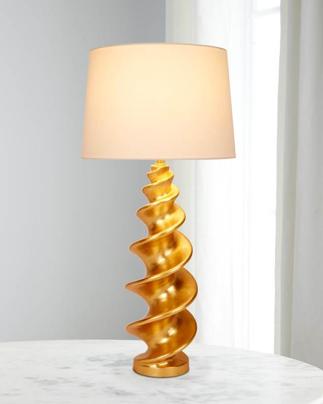 Durham Gold Leaf Shell Buffet Lamp with Linen Shade